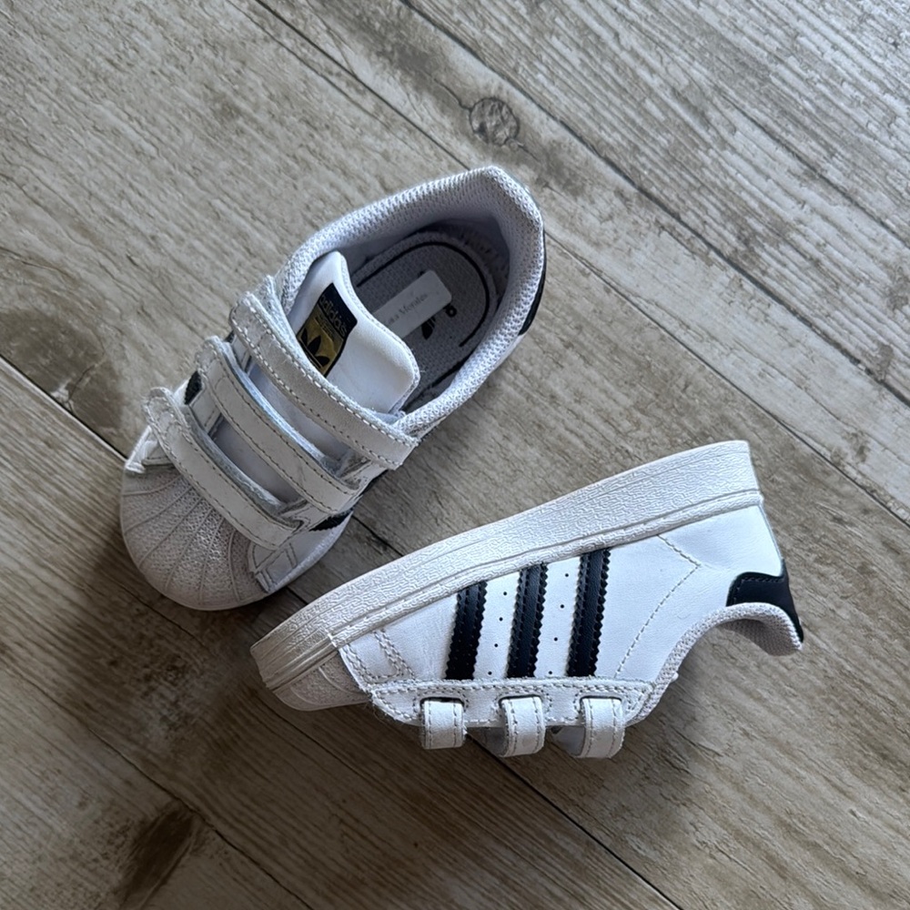 Adidas White and Black Sneakers with Velcro Straps